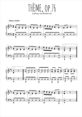 Téléchargez l'arrangement pour piano de la partition de Thème Op.76 de Beethoven en PDF